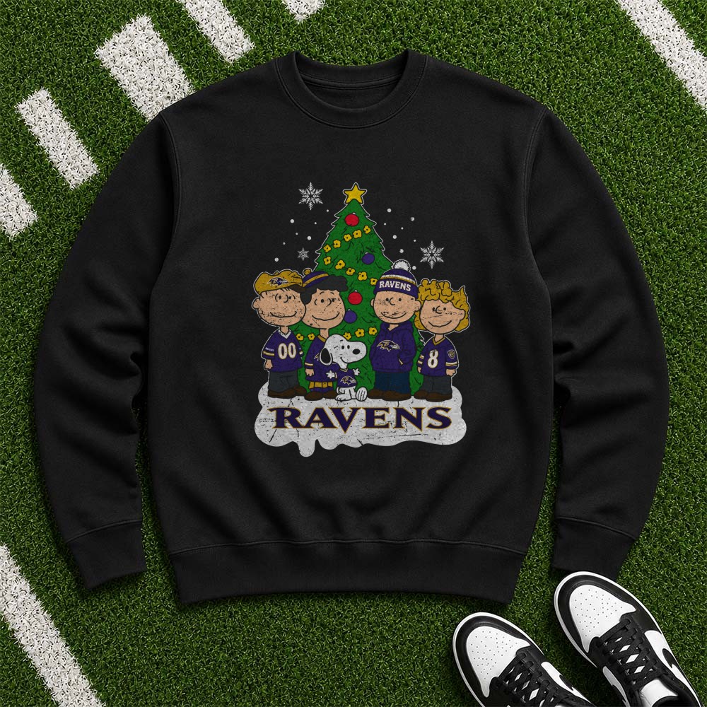 Peanuts Gang Charlie Brown Lucy Snoopy Merry Christmas Holiday Fan Baltimore Ravens NFL T-Shirt Peanuts Gang Charlie Brown Lucy Snoopy Merry Christmas Holiday Fan Baltimore Ravens NFL T-Shirt
