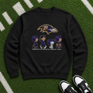 Peanuts Gang Charlie Brown Snoopy Baltimore Ravens Football Fan NFL T-Shirt