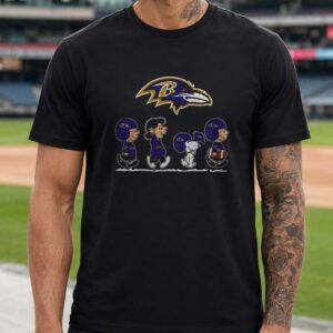 Peanuts Gang Charlie Brown Snoopy Baltimore Ravens Football Fan NFL T-Shirt