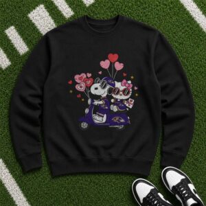 Peanuts Snoopy And Hello Kitty Valentine's Day Baltimore Ravens T-Shirt
