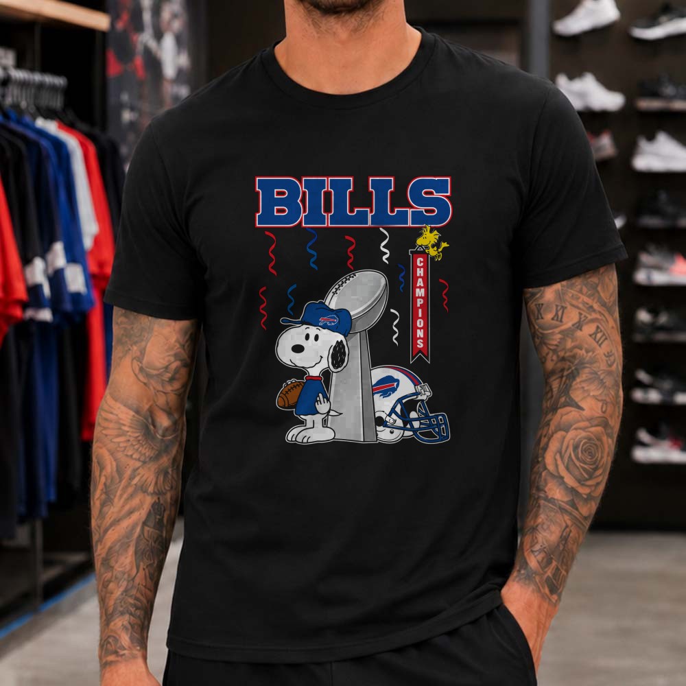 Peanuts Snoopy And Woodstock Bills Champions Trophy Fan Buffalo Bills T-Shirt Peanuts Snoopy And Woodstock Bills Champions Trophy Fan Buffalo Bills T-Shirt