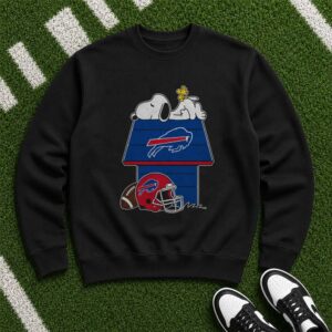 Peanuts Snoopy And Woodstock Dog House Football Fan Buffalo Bills T-Shirt