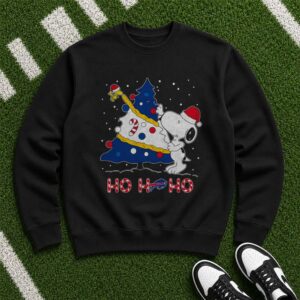 Peanuts Snoopy And Woodstock Ho Ho Ho Christmas Tree Fan Buffalo Bills T-Shirt