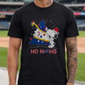 Peanuts Snoopy And Woodstock Ho Ho Ho Christmas Tree Fan Buffalo Bills T-Shirt