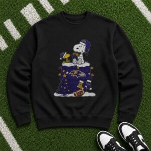 Peanuts Snoopy And Woodstock Merry Christmas Baltimore Ravens Fan T-Shirt