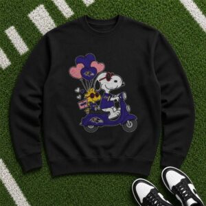 Peanuts Snoopy And Woodstock Valentine's Day Baltimore Ravens T-Shirt