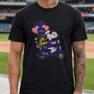 Peanuts Snoopy And Woodstock Valentine's Day Baltimore Ravens T-Shirt