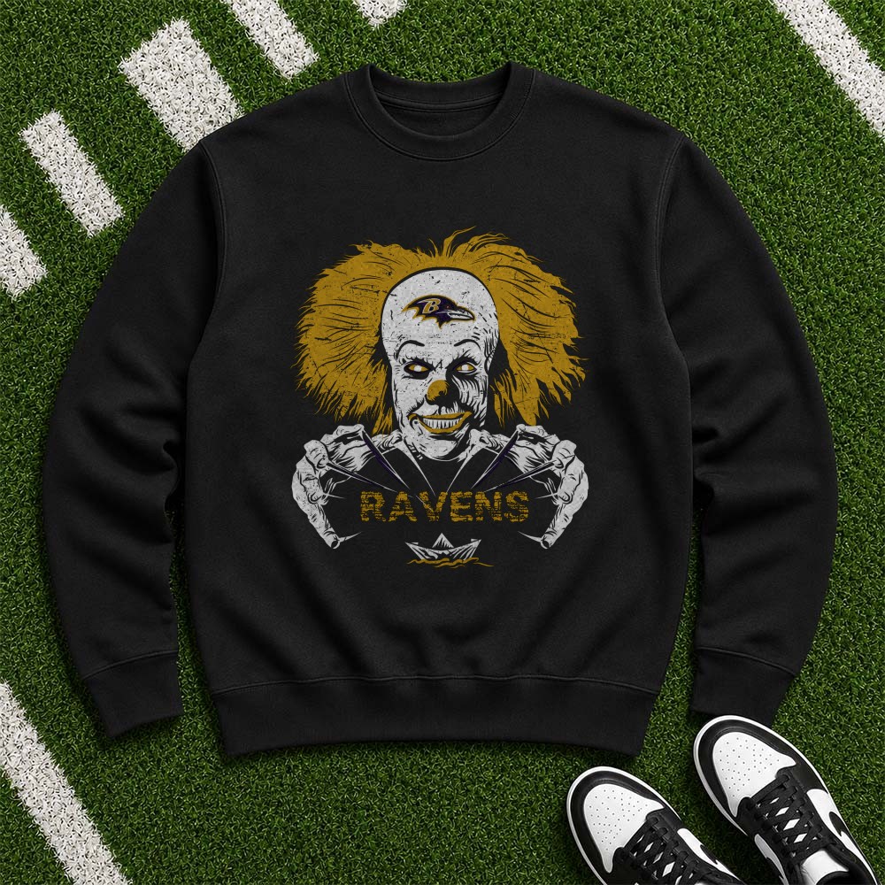 Pennywise IT Horror Clown Scary Fan Baltimore Ravens NFL T-Shirt Pennywise IT Horror Clown Scary Fan Baltimore Ravens NFL T-Shirt