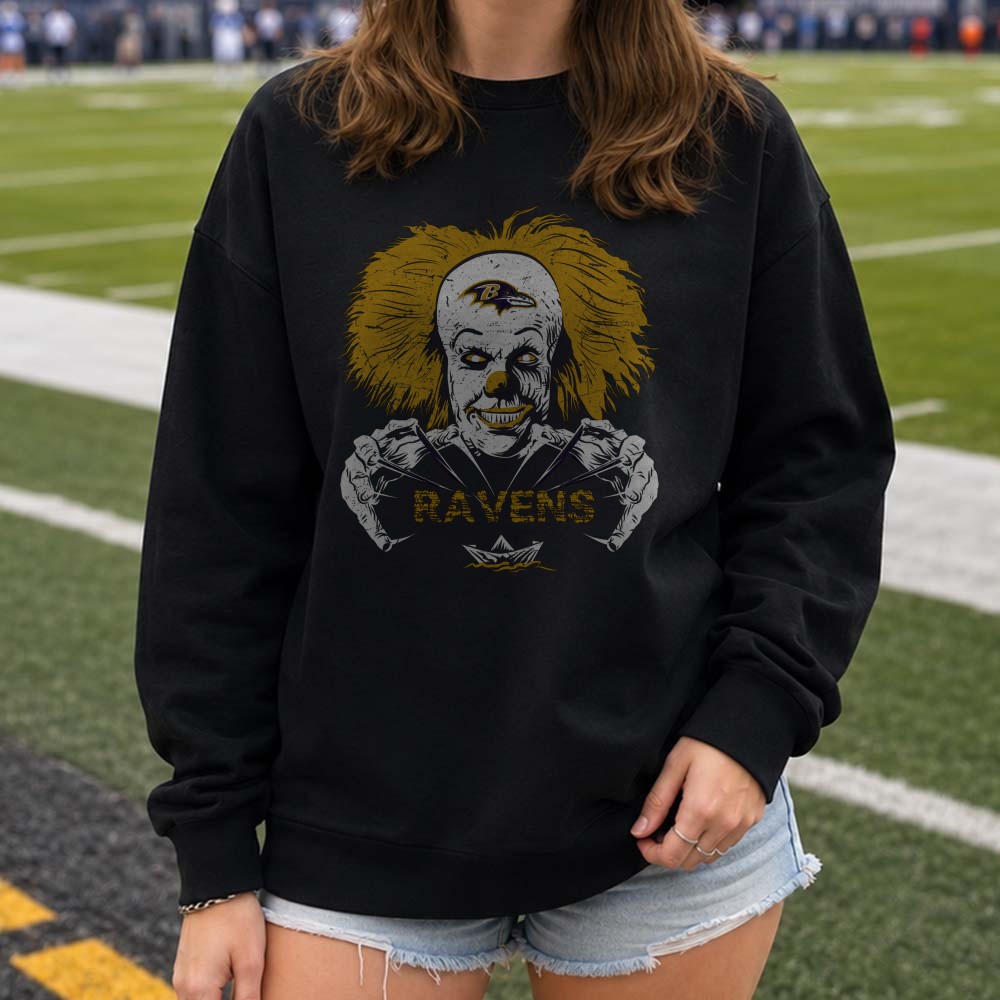 Pennywise IT Horror Clown Scary Fan Baltimore Ravens NFL T-Shirt Pennywise IT Horror Clown Scary Fan Baltimore Ravens NFL T-Shirt