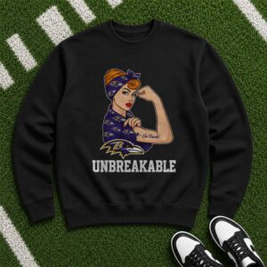 Rosie The Riveter Unbreakable Strong Women Fan Baltimore Ravens NFL T-Shirt