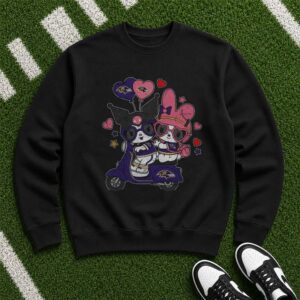 Sanrio Kuromi And My Melody Valentine's Day Baltimore Ravens T-Shirt