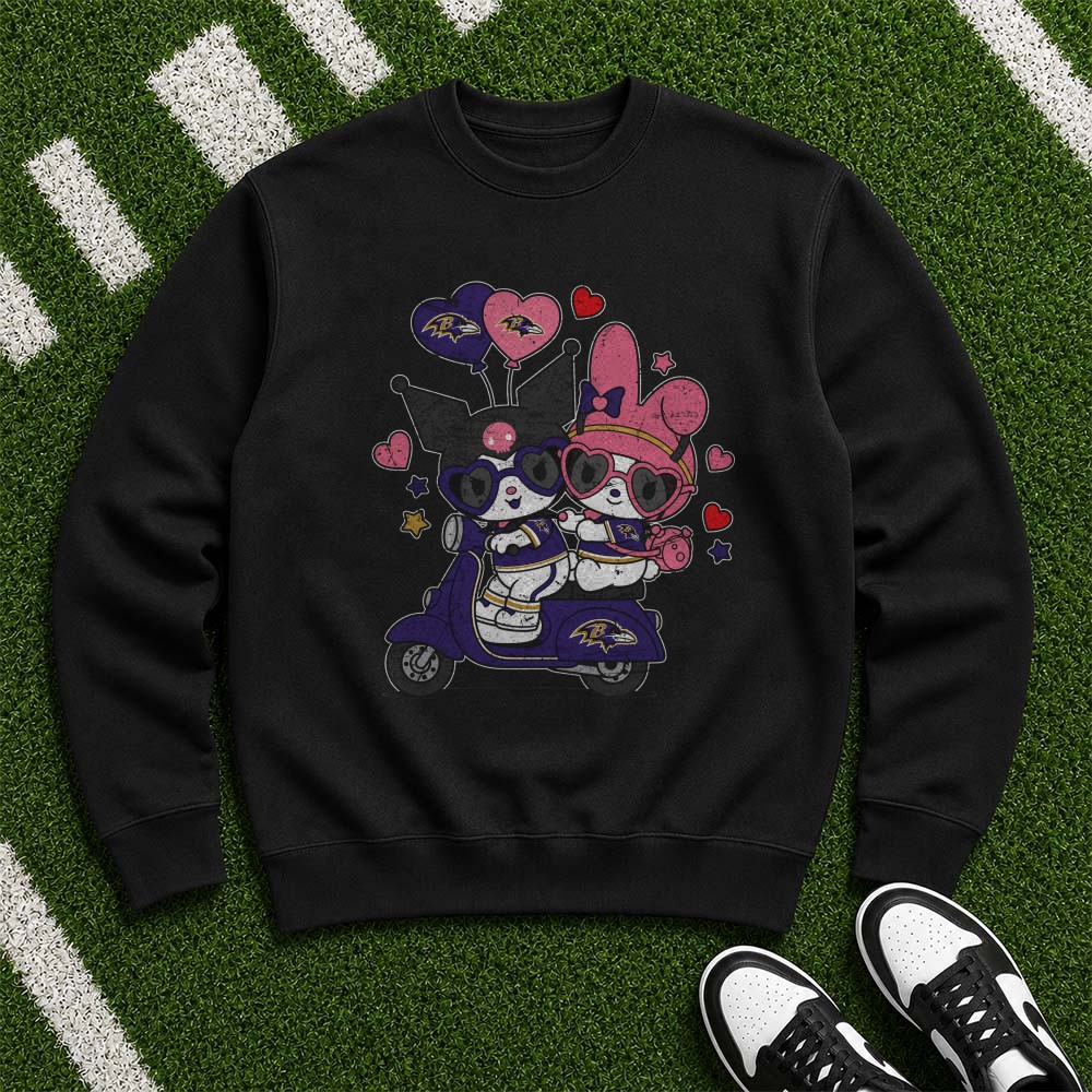 Sanrio Kuromi And My Melody Valentine’s Day Baltimore Ravens T-Shirt Sanrio Kuromi And My Melody Valentine’s Day Baltimore Ravens T-Shirt