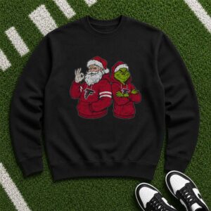 Santa Claus And Grinch Atlanta Falcons Christmas Holiday Football Fan T-Shirt