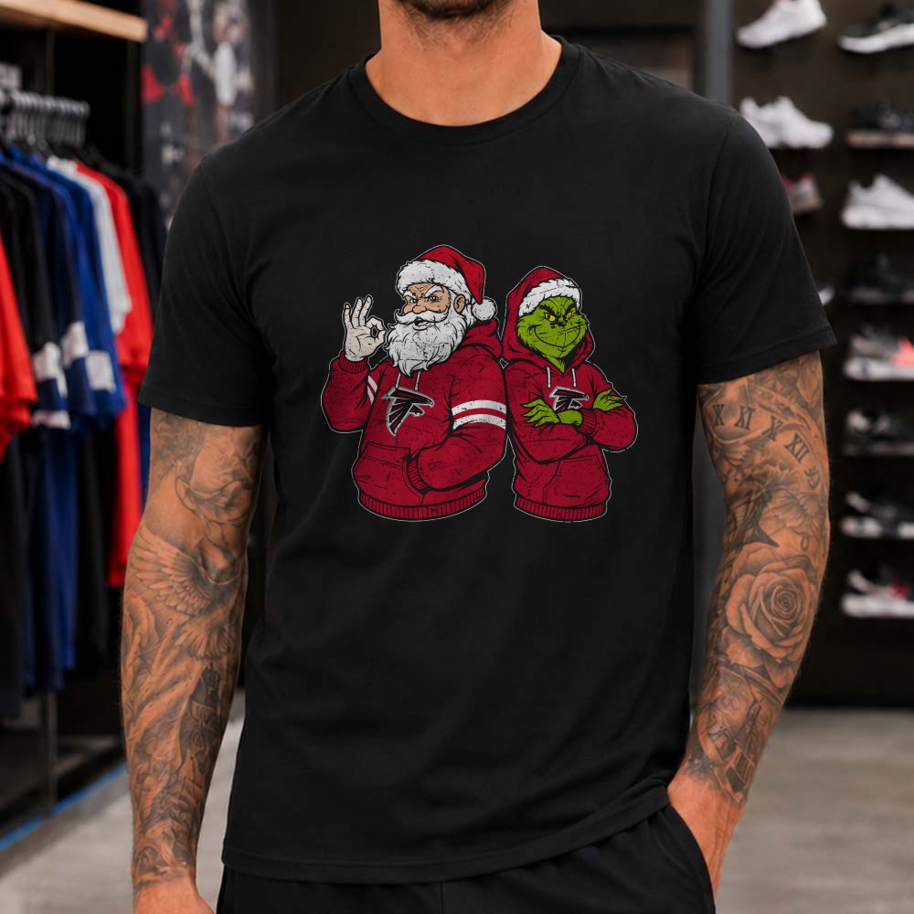 Santa Claus And Grinch Atlanta Falcons Christmas Holiday Football Fan T-Shirt Santa Claus And Grinch Atlanta Falcons Christmas Holiday Football Fan T-Shirt