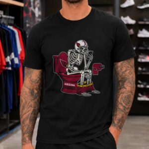 Skeleton Arizona Cardinals Sitting On Toilet Scrolling Phone Funny T-Shirt