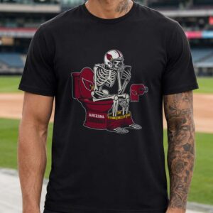 Skeleton Arizona Cardinals Sitting On Toilet Scrolling Phone Funny T-Shirt