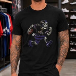 Skeleton Football Player Running Baltimore Ravens Halloween NFL T-Shirt