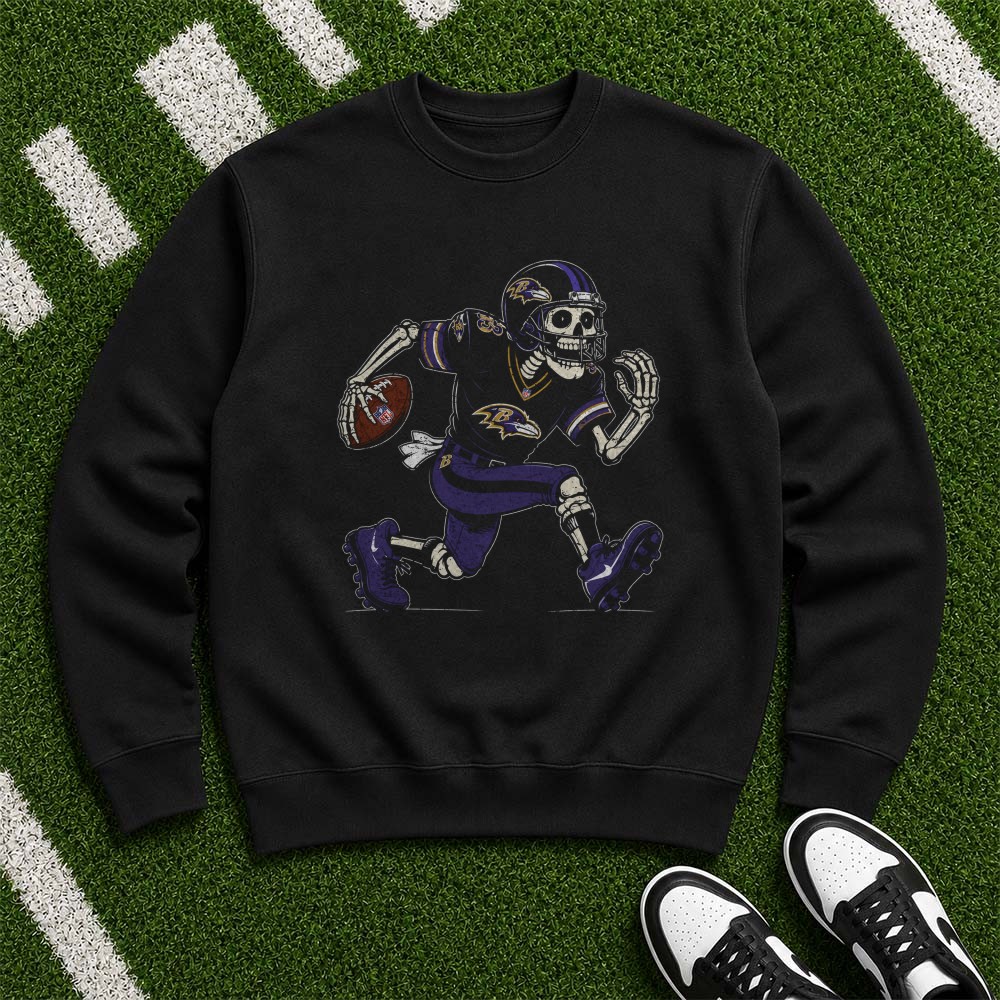 Skeleton Football Player Running Baltimore Ravens Halloween NFL T-Shirt Skeleton Football Player Running Baltimore Ravens Halloween NFL T-Shirt