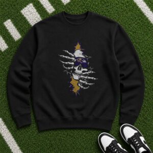 Skeleton Hands Ripping Through Skull Gothic Dark Art Rock Fan Baltimore Ravens NFL T-Shirt