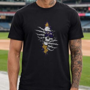 Skeleton Hands Ripping Through Skull Gothic Dark Art Rock Fan Baltimore Ravens NFL T-Shirt