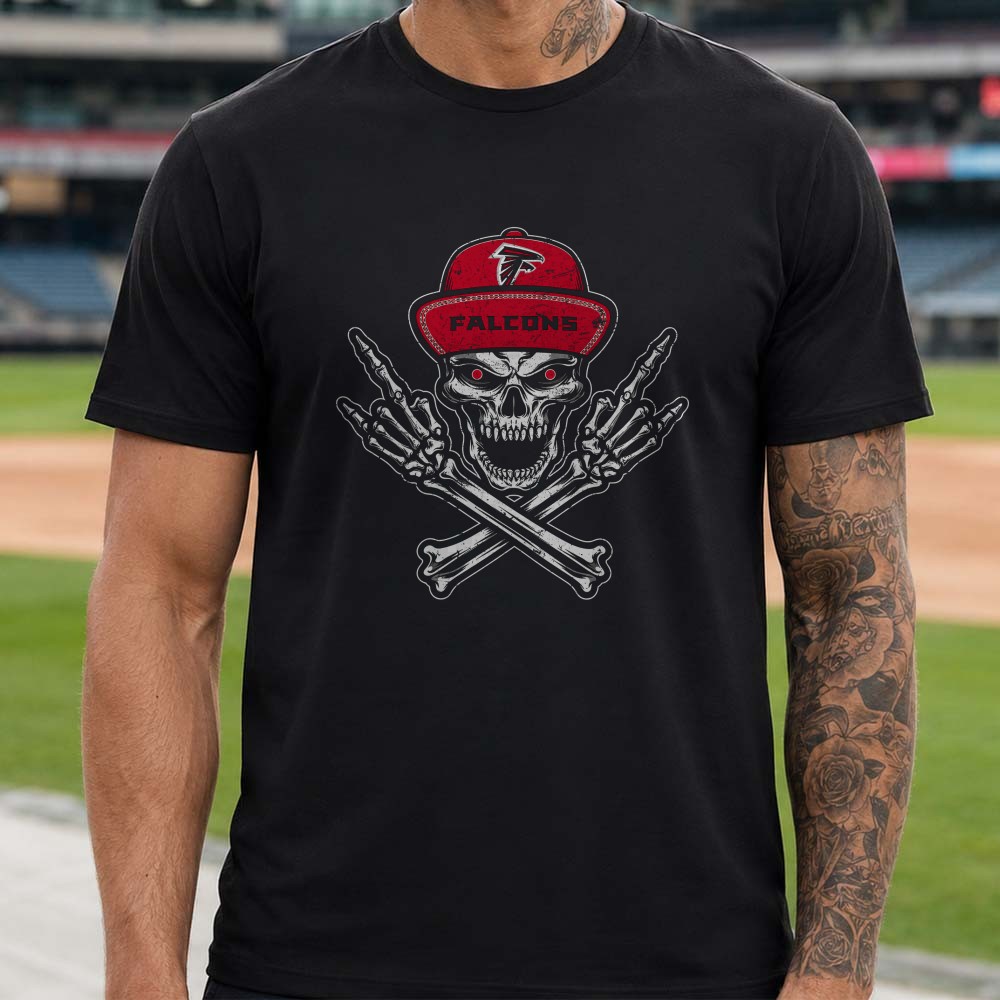 Skull Crossbones Rock On Badass Gangster Falcons Cap Atlanta Falcons NFL Fan T-Shirt Skull Crossbones Rock On Badass Gangster Falcons Cap Atlanta Falcons NFL Fan T-Shirt