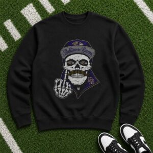 Skull Snapback Mustache Middle Finger Streetwear Swagger Fan Baltimore Ravens NFL T-Shirt