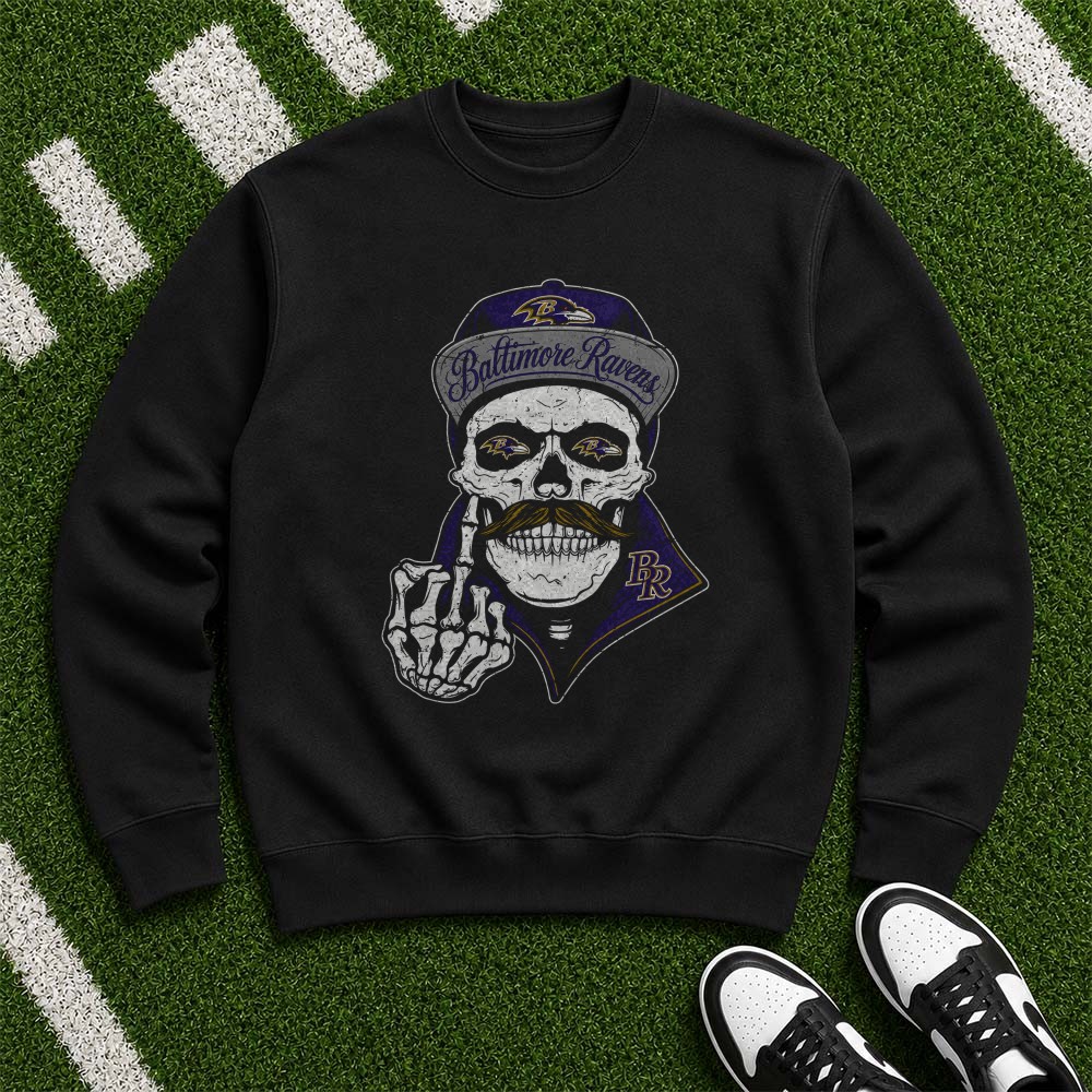 Skull Snapback Mustache Middle Finger Streetwear Swagger Fan Baltimore Ravens NFL T-Shirt Skull Snapback Mustache Middle Finger Streetwear Swagger Fan Baltimore Ravens NFL T-Shirt