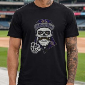 Skull Snapback Mustache Middle Finger Streetwear Swagger Fan Baltimore Ravens NFL T-Shirt