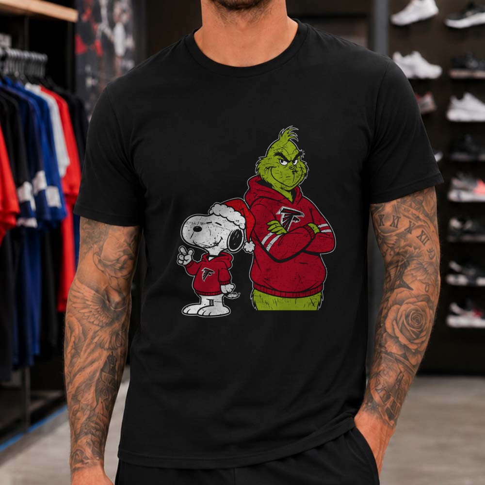 Snoopy And Grinch Atlanta Falcons Christmas Football Fan T-Shirt Snoopy And Grinch Atlanta Falcons Christmas Football Fan T-Shirt
