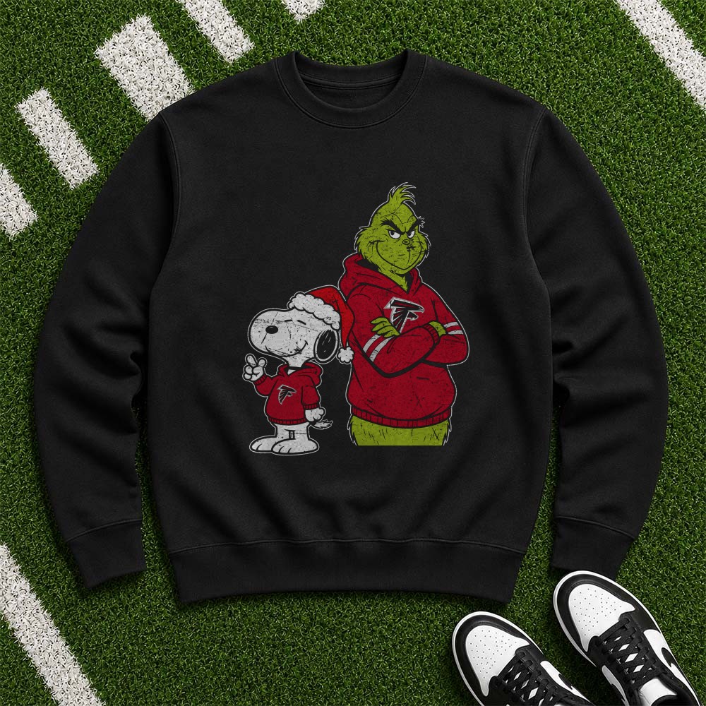 Snoopy And Grinch Atlanta Falcons Christmas Football Fan T-Shirt Snoopy And Grinch Atlanta Falcons Christmas Football Fan T-Shirt
