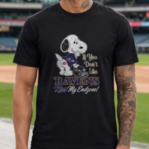 Snoopy If You Don't Like Ravens Kiss My Endzone Sassy Women Baltimore Ravens NFL T-Shirt