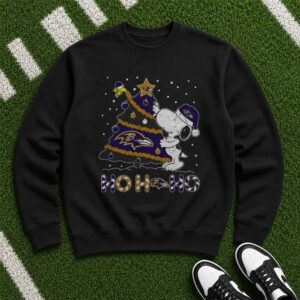 Snoopy Woodstock Ho Ho Ho Merry Christmas Baltimore Ravens NFL T-Shirt
