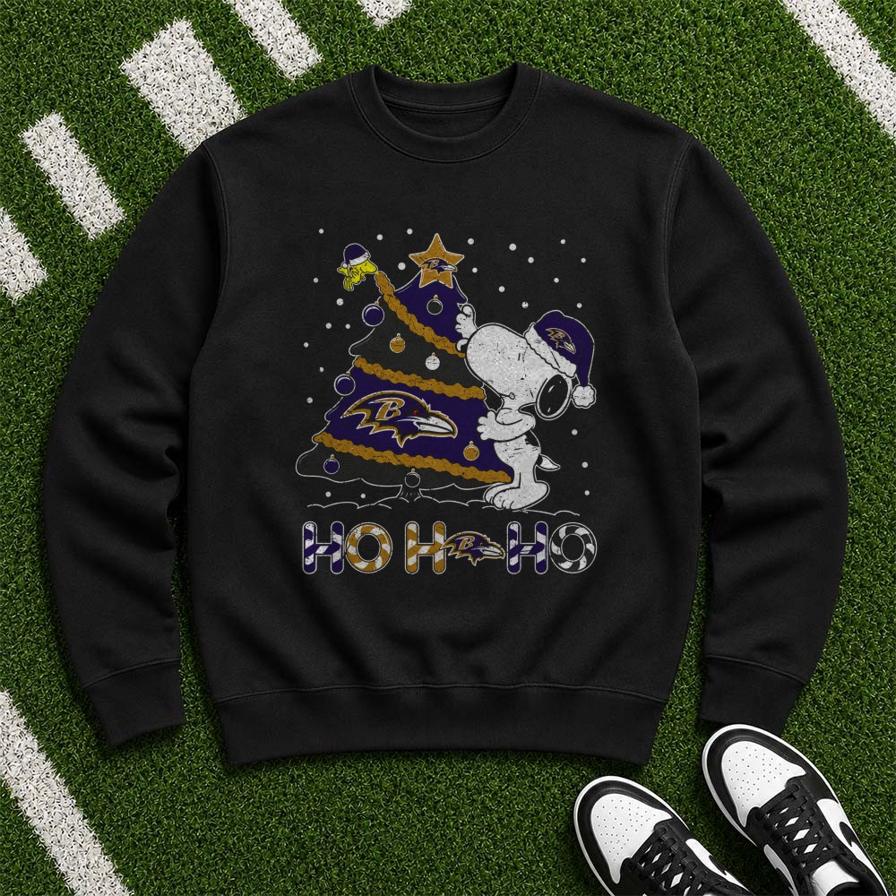 Snoopy Woodstock Ho Ho Ho Merry Christmas Baltimore Ravens NFL T-Shirt Snoopy Woodstock Ho Ho Ho Merry Christmas Baltimore Ravens NFL T-Shirt