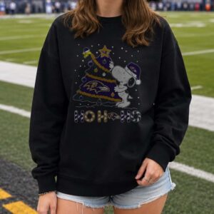 Snoopy Woodstock Ho Ho Ho Merry Christmas Baltimore Ravens NFL T-Shirt