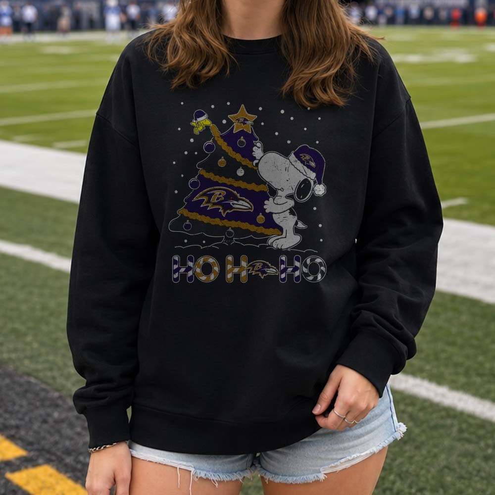 Snoopy Woodstock Ho Ho Ho Merry Christmas Baltimore Ravens NFL T-Shirt Snoopy Woodstock Ho Ho Ho Merry Christmas Baltimore Ravens NFL T-Shirt