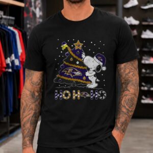 Snoopy Woodstock Ho Ho Ho Merry Christmas Baltimore Ravens NFL T-Shirt