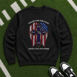 Stand For The Flag Kneel For The Cross Christian Patriotic Baltimore Ravens NFL T-Shirt