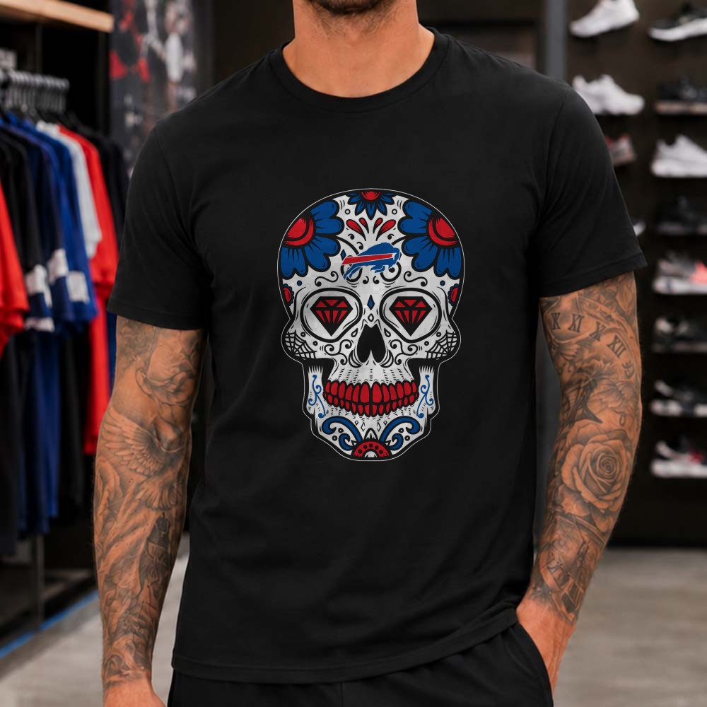 Sugar Skull Buffalo Bills Diamond Eyes Day Of Dead Dia De Muertos T-Shirt Sugar Skull Buffalo Bills Diamond Eyes Day Of Dead Dia De Muertos T-Shirt