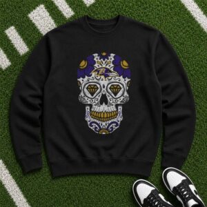 Sugar Skull Day Of The Dead Dia De Los Muertos Latino Fan Baltimore Ravens NFL T-Shirt