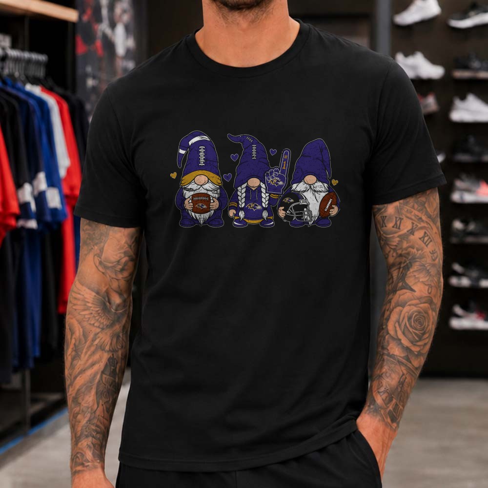 Three Gnomes Gnome Lover Baltimore Ravens Women T-Shirt Three Gnomes Gnome Lover Baltimore Ravens Women T-Shirt
