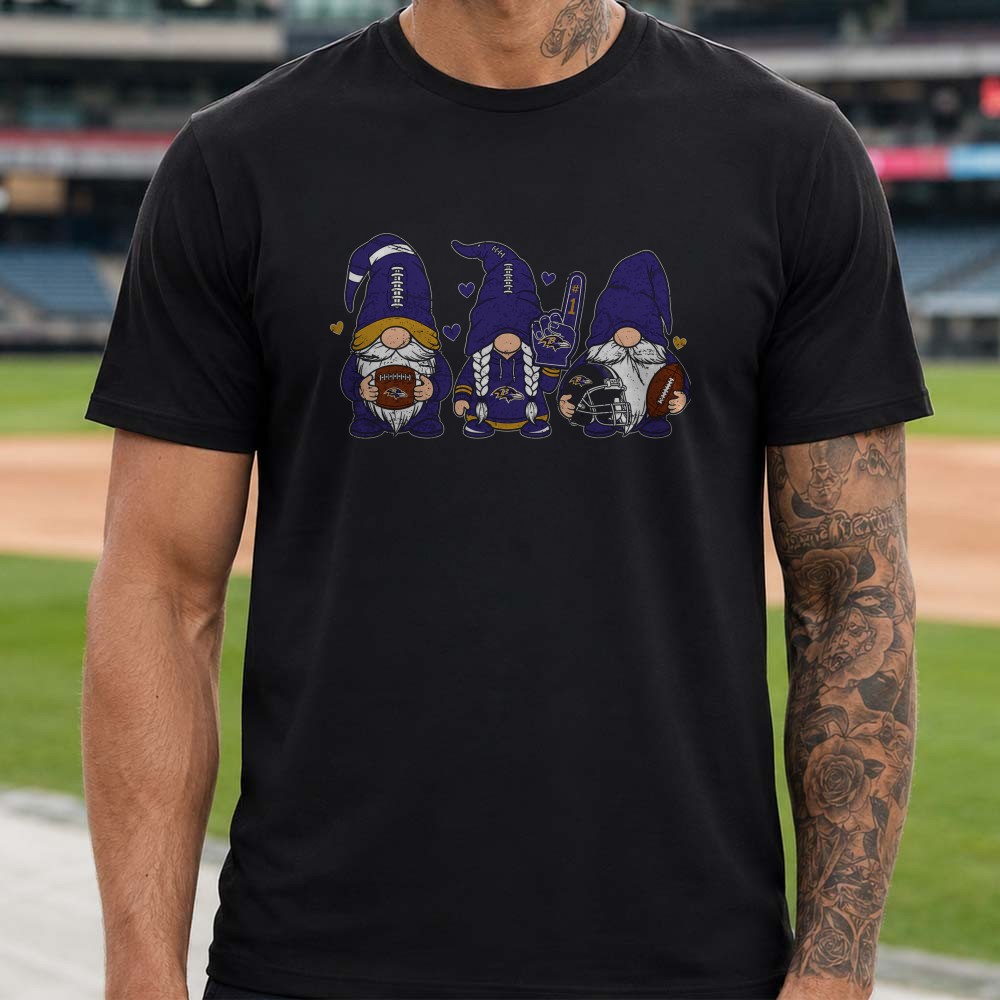 Three Gnomes Gnome Lover Baltimore Ravens Women T-Shirt Three Gnomes Gnome Lover Baltimore Ravens Women T-Shirt