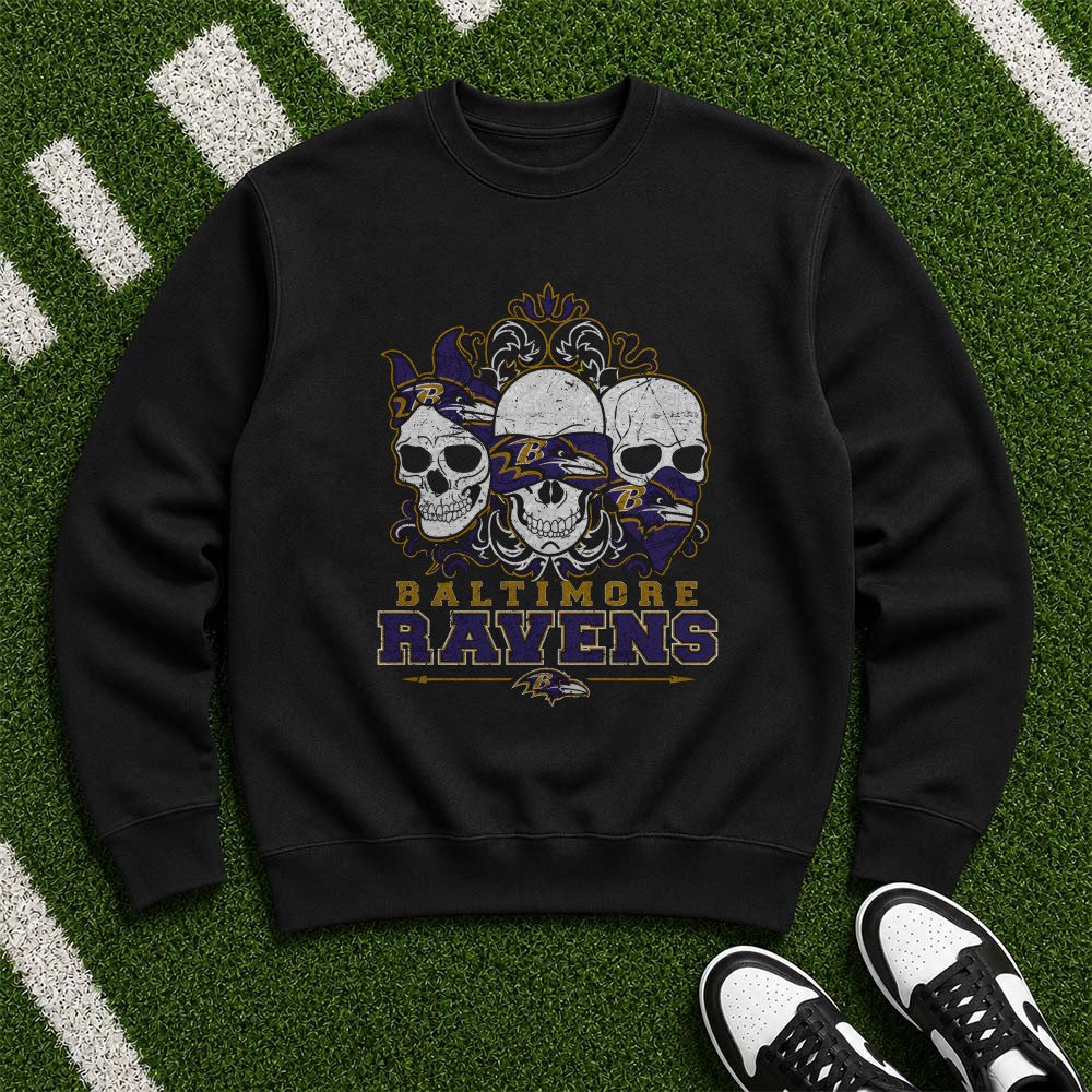Three Skulls Badass Baltimore Ravens Fan T-Shirt Three Skulls Badass Baltimore Ravens Fan T-Shirt